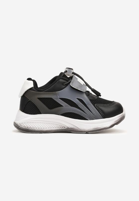 Czarne Buty Sportowe Sneakersy na Płaskiej Podeszwie ze Skórzaną Wkładką i Perforacją Amelba 1
