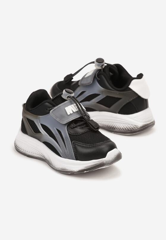 Czarne Buty Sportowe Sneakersy na Płaskiej Podeszwie ze Skórzaną Wkładką i Perforacją Amelba 2