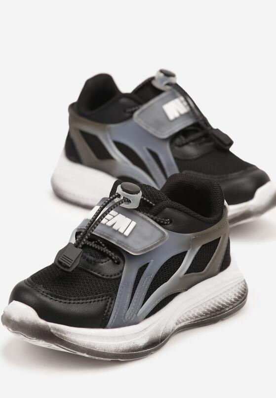 Czarne Buty Sportowe Sneakersy na Płaskiej Podeszwie ze Skórzaną Wkładką i Perforacją Amelba 3