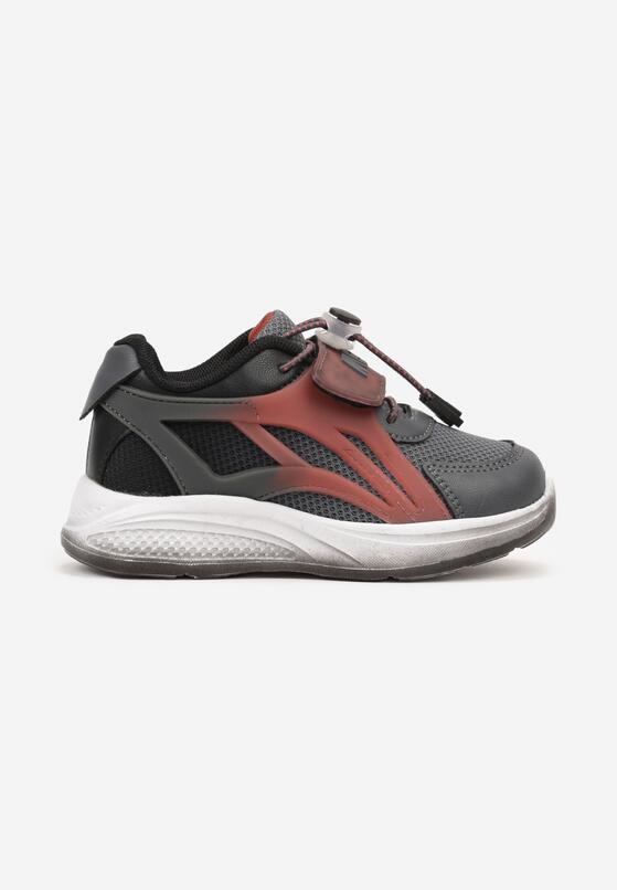 Ciemnoszare Buty Sportowe Sneakersy na Płaskiej Podeszwie ze Skórzaną Wkładką i Perforacją Amelba 1