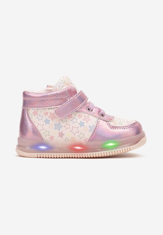 Różowe Płaskie Buty Sportowe Sneakersy ze Skórzaną Wkładką w Gwiazdki z Brokatem Jocelv 1