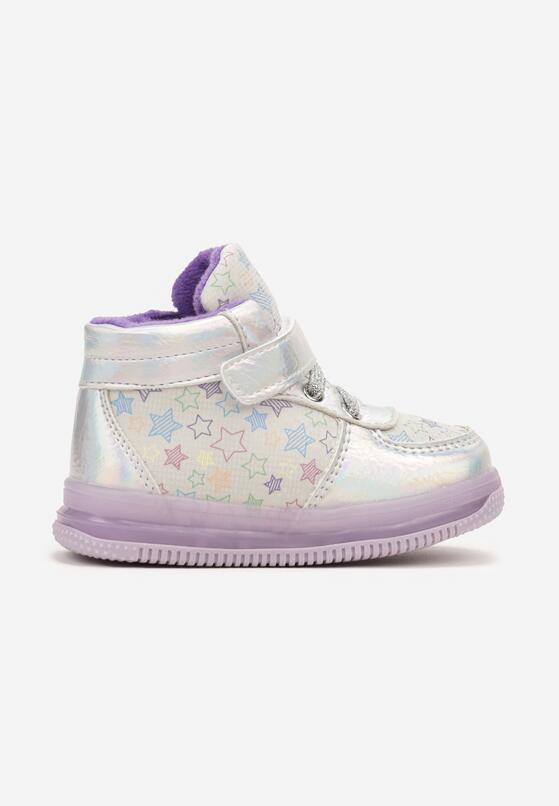 Fioletowe Płaskie Buty Sportowe Sneakersy ze Skórzaną Wkładką w Gwiazdki z Brokatem Jocelv 1