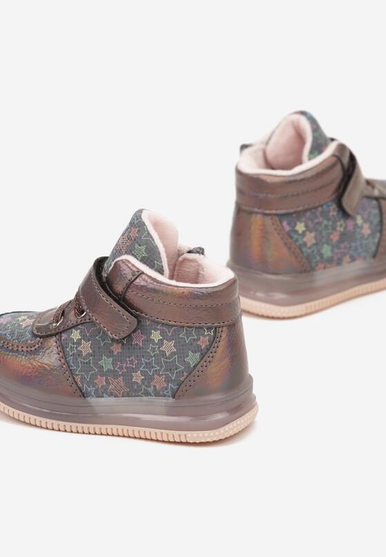 Brązowe Płaskie Buty Sportowe Sneakersy ze Skórzaną Wkładką w Gwiazdki z Brokatem Jocelv 3