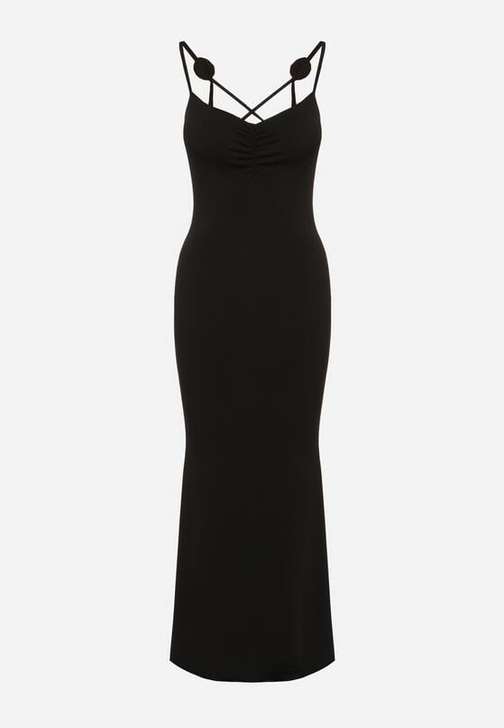 Czarna Sukienka Bodycon Wiązana na Plecach na Sznurki z Kwiatkami Crivia 6