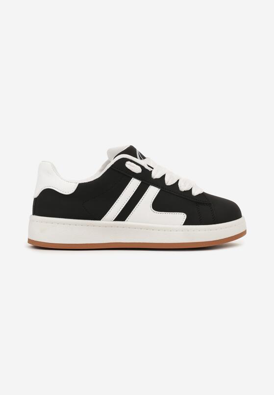 Czarne Płaskie Sznurowane Sneakersy z Kontrastowymi Wstawkami Deliris 4