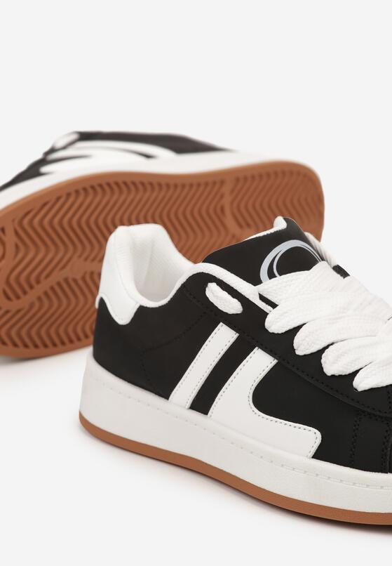 Czarne Płaskie Sznurowane Sneakersy z Kontrastowymi Wstawkami Deliris 6