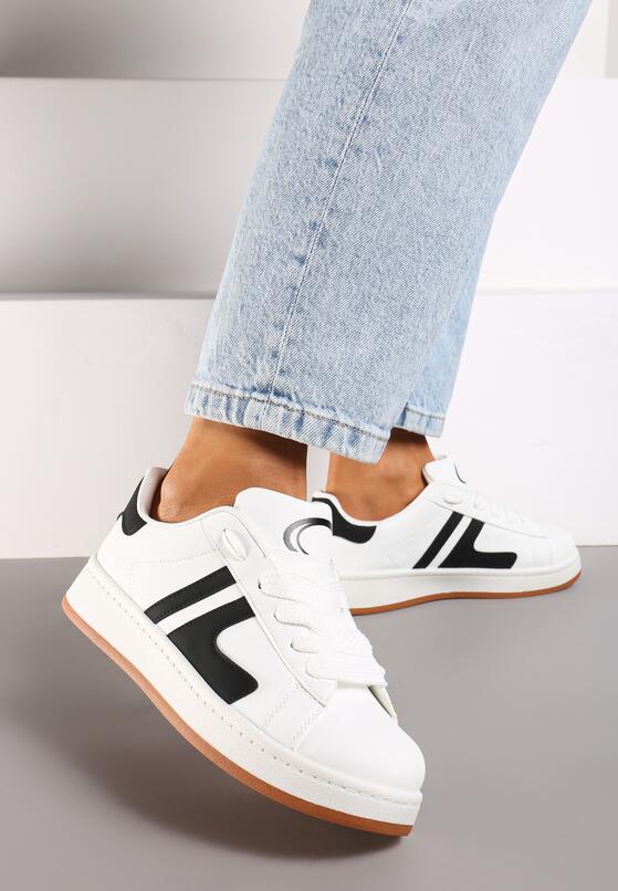 Białe Płaskie Sznurowane Sneakersy z Kontrastowymi Wstawkami Deliris 2
