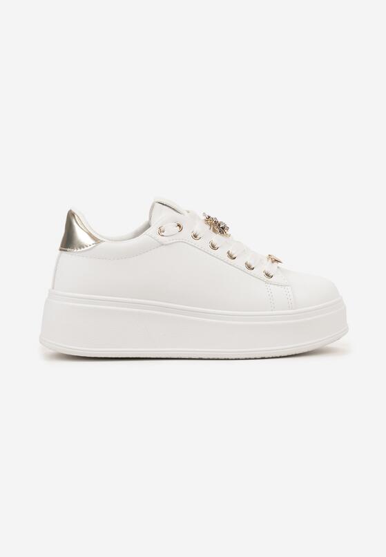 Biało-Złote Sneakersy z Aplikacją w Motywie Owada i Cyrkoniami Rendell 4