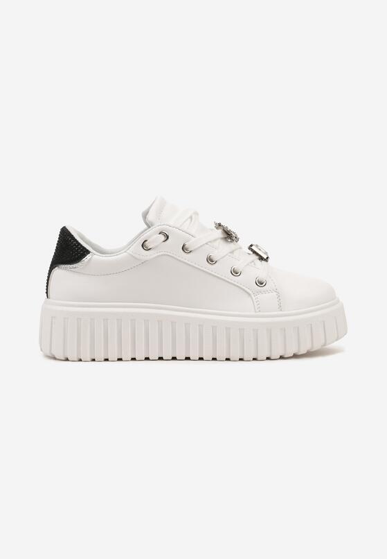 Biało-Czarne Sneakersy na Grubej Tłoczonej Podeszwie z Metalicznymi Aplikacjami 3D Hadrina 4