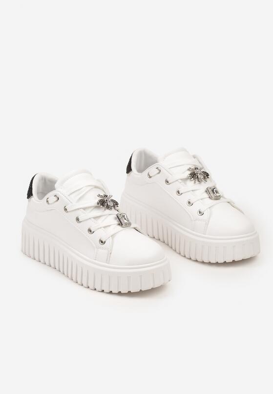 Biało-Czarne Sneakersy na Grubej Tłoczonej Podeszwie z Metalicznymi Aplikacjami 3D Hadrina 5