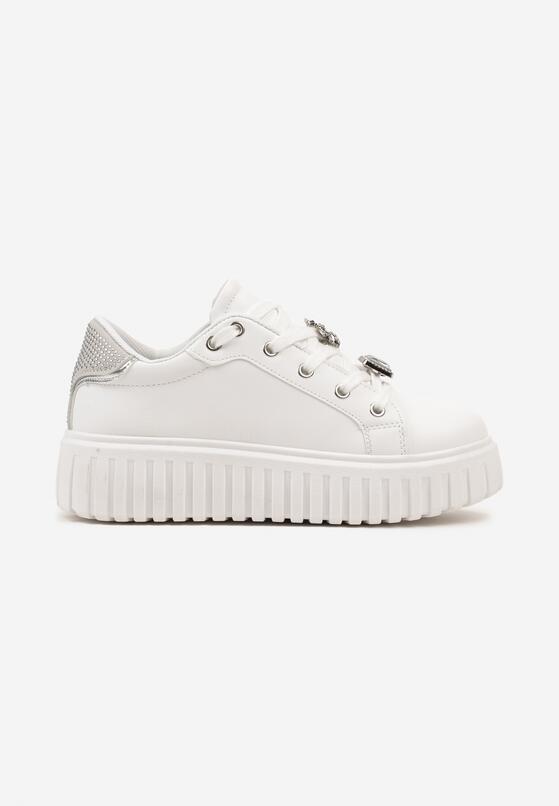 Biało-Srebrne Sneakersy na Grubej Tłoczonej Podeszwie z Metalicznymi Aplikacjami 3D Hadrina 4