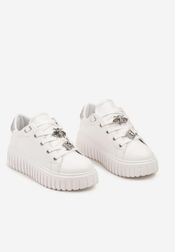 Biało-Srebrne Sneakersy na Grubej Tłoczonej Podeszwie z Metalicznymi Aplikacjami 3D Hadrina 5