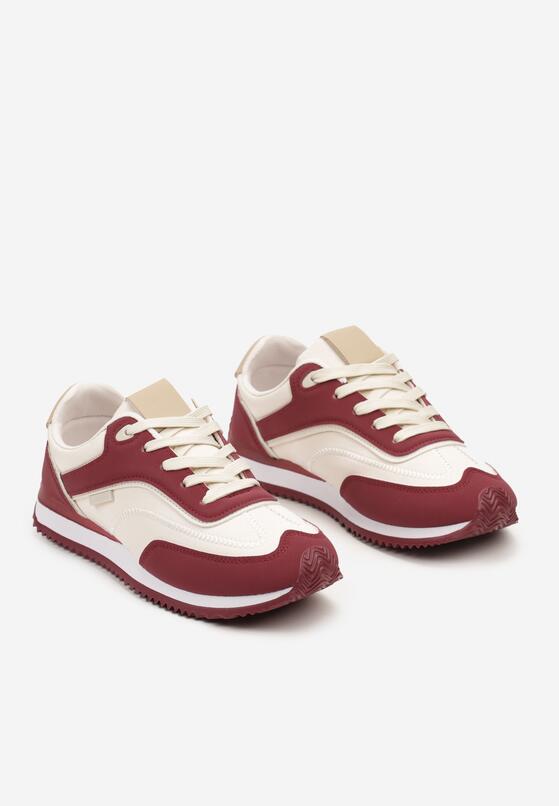 Bordowe Płaskie Sneakersy z Metalicznymi Wstawkami Rosmora 5