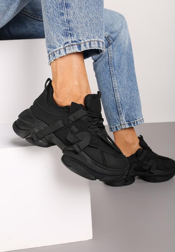 Czarne Sneakersy na Grubej Podeszwie z Ozdobnymi Sznurówkami Moraza 3