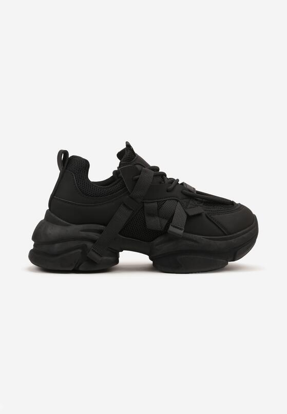 Czarne Sneakersy na Grubej Podeszwie z Ozdobnymi Sznurówkami Moraza 4