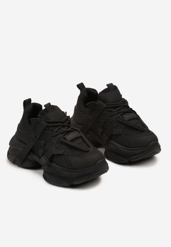 Czarne Sneakersy na Grubej Podeszwie z Ozdobnymi Sznurówkami Moraza 5