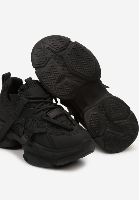 Czarne Sneakersy na Grubej Podeszwie z Ozdobnymi Sznurówkami Moraza 6