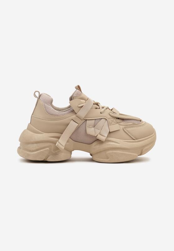 Ciemnobeżowe Sneakersy na Grubej Podeszwie z Ozdobnymi Sznurówkami Moraza 4