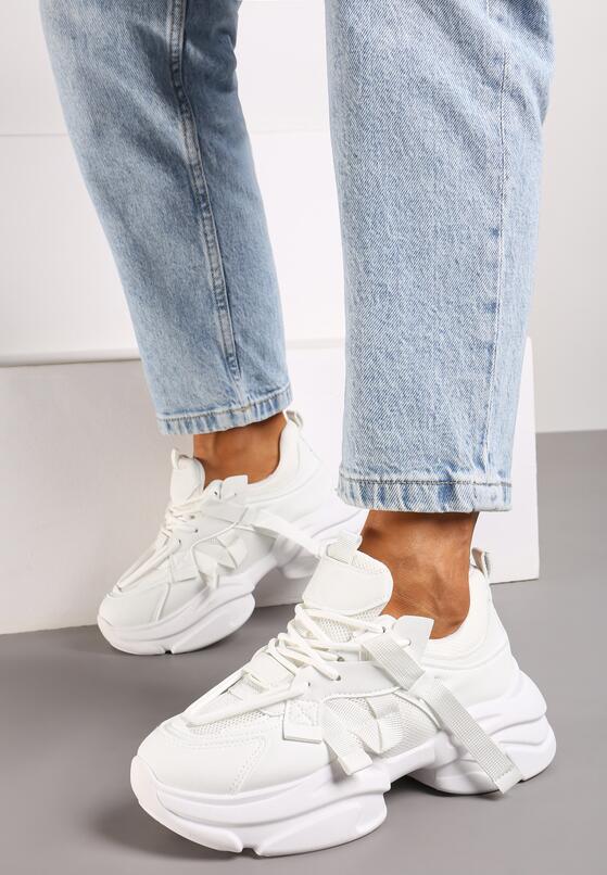 Białe Sneakersy na Grubej Podeszwie z Ozdobnymi Sznurówkami Moraza 3