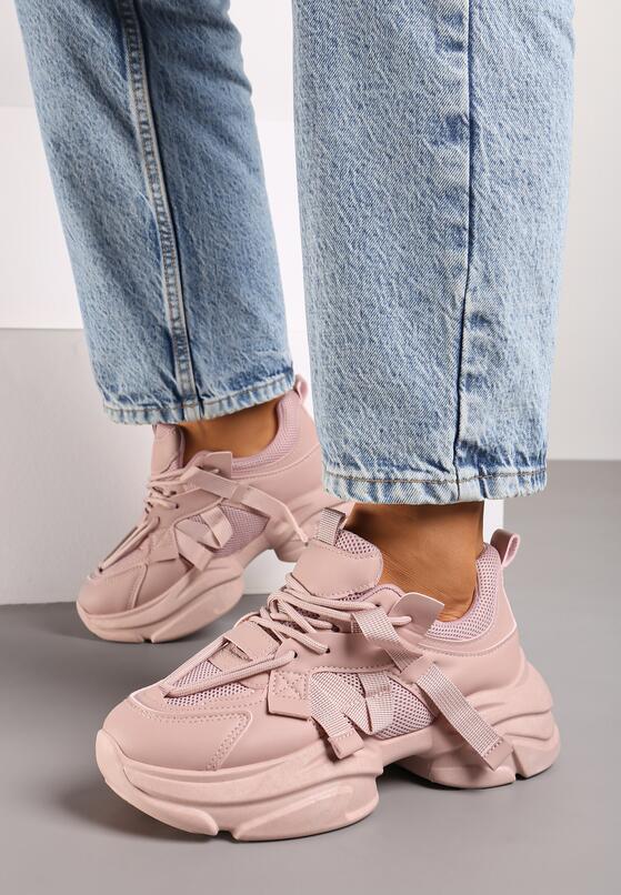 Różowe Sneakersy na Grubej Podeszwie z Ozdobnymi Sznurówkami Moraza 2