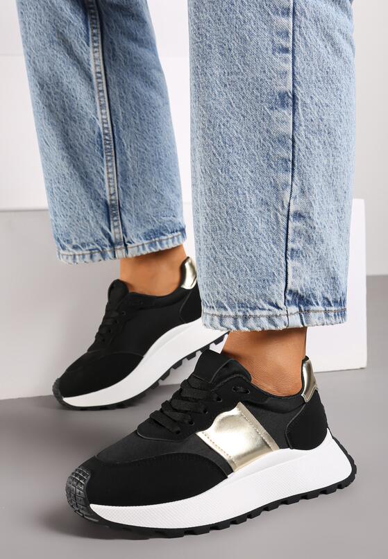 Czarne Sneakersy na Grubej Podeszwie z Metalicznymi Wstawkami Benara 2