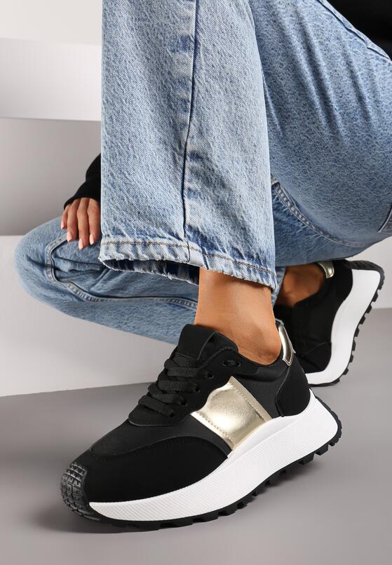 Czarne Sneakersy na Grubej Podeszwie z Metalicznymi Wstawkami Benara 1