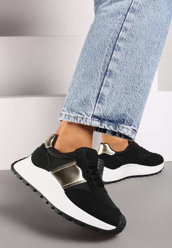 Czarne Sneakersy na Grubej Podeszwie z Metalicznymi Wstawkami Benara 3