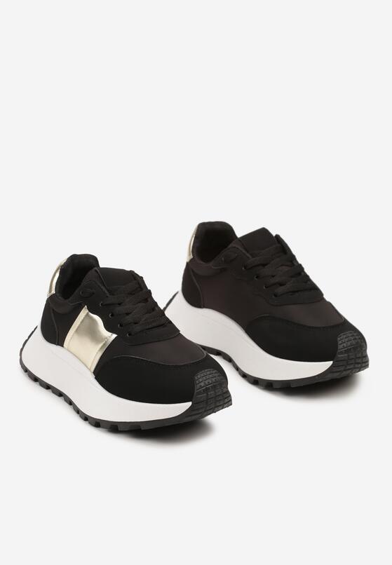 Czarne Sneakersy na Grubej Podeszwie z Metalicznymi Wstawkami Benara 5