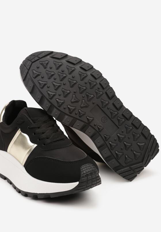 Czarne Sneakersy na Grubej Podeszwie z Metalicznymi Wstawkami Benara 6