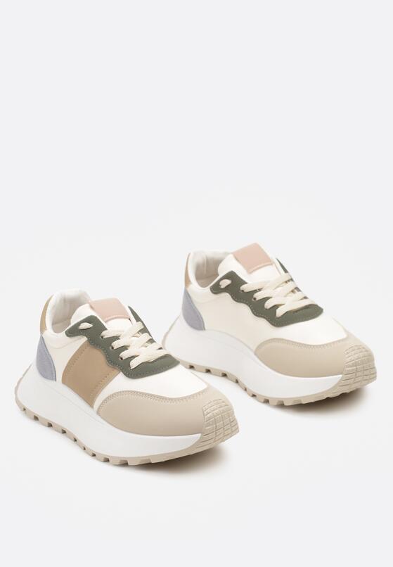 Beżowe Sneakersy na Grubej Podeszwie Benara