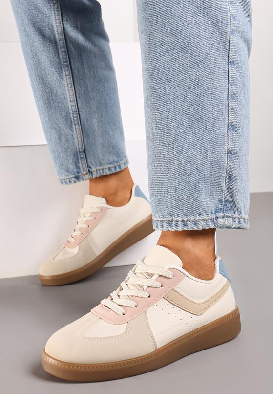 Beżowo-Różowe Sneakersy na Grubej Podeszwie z Ozdobnymi Wstawkami Galivia 1