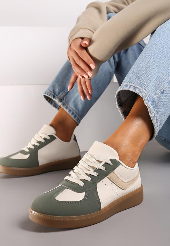 Zielone Sneakersy na Grubej Podeszwie z Ozdobnymi Wstawkami Galivia 1