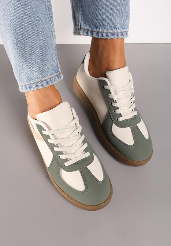 Zielone Sneakersy na Grubej Podeszwie z Ozdobnymi Wstawkami Galivia 3