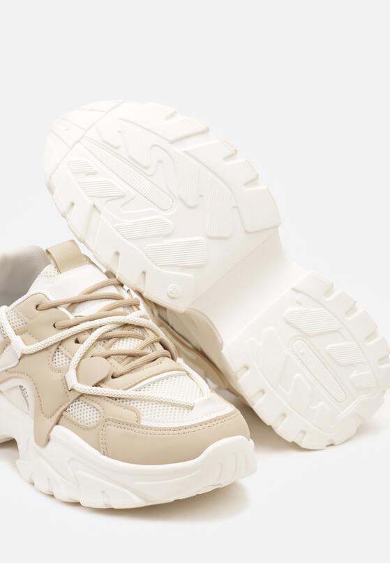 Ciemnobeżowe Sneakersy na Grubej Podeszwie z Ozdobnymi Sznurówkami Benalina 6