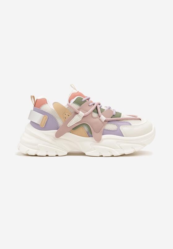 Biało-Różowe Sneakersy na Grubej Podeszwie z Ozdobnymi Sznurówkami Benalina 4