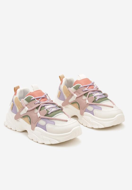 Biało-Różowe Sneakersy na Grubej Podeszwie z Ozdobnymi Sznurówkami Benalina 5