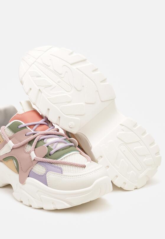 Biało-Różowe Sneakersy na Grubej Podeszwie z Ozdobnymi Sznurówkami Benalina 6