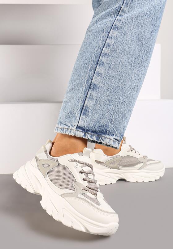 Szare Sneakersy na Grubej Podeszwie z Ozdobnymi Przeszyciami Benadelle 2