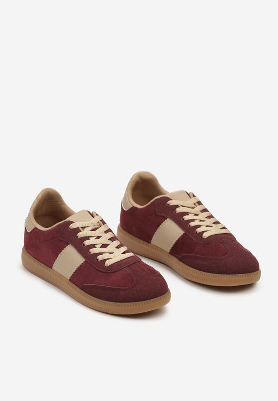 Bordowe Płaskie Buty Sportowe Sneakersy Ozdobione Przeszyciami Moraja 5