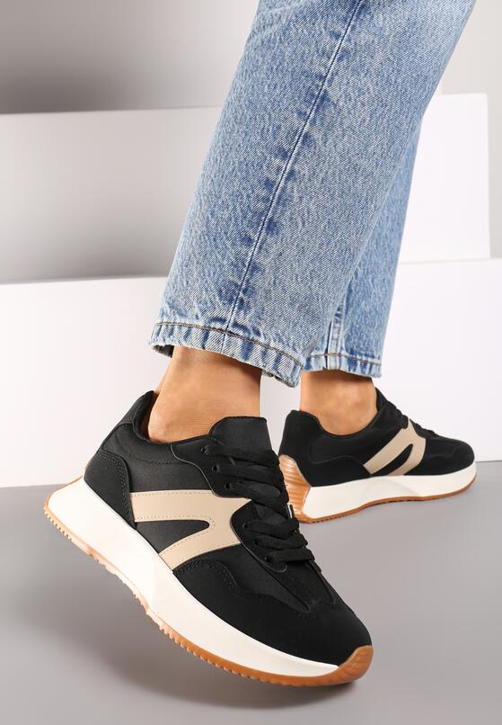 Czarne Płaskie Sneakersy z Geometrycznym Wzorem Nawla 1