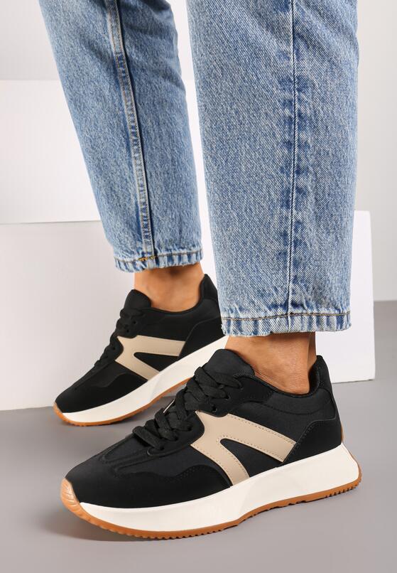Czarne Płaskie Sneakersy z Geometrycznym Wzorem Nawla 3
