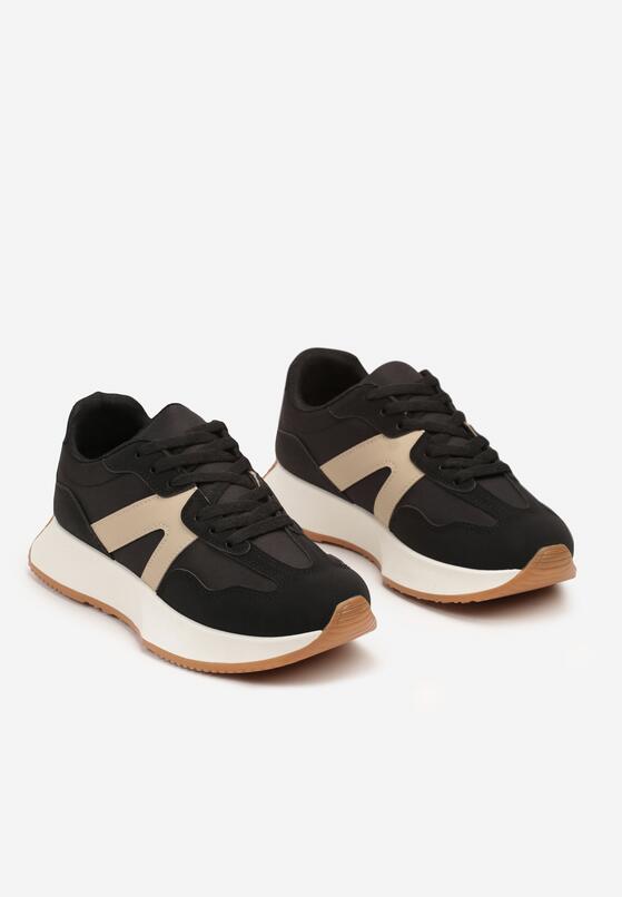 Czarne Płaskie Sneakersy z Geometrycznym Wzorem Nawla 5