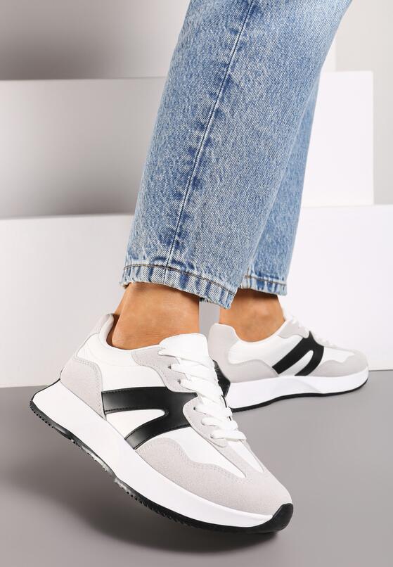 Białe Płaskie Sneakersy z Geometrycznym Wzorem Nawla 2