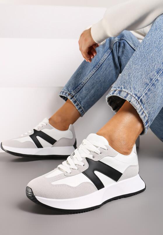 Białe Płaskie Sneakersy z Geometrycznym Wzorem Nawla 1