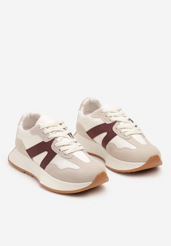 Beżowo-Bordowe Płaskie Buty Sportowe Sneakersy z Geometrycznym Wzorem Nawla 5