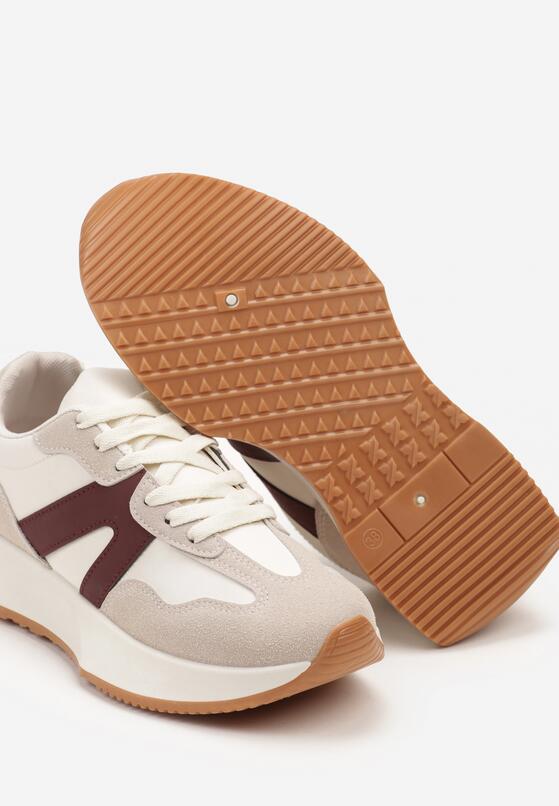 Beżowo-Bordowe Płaskie Buty Sportowe Sneakersy z Geometrycznym Wzorem Nawla 6