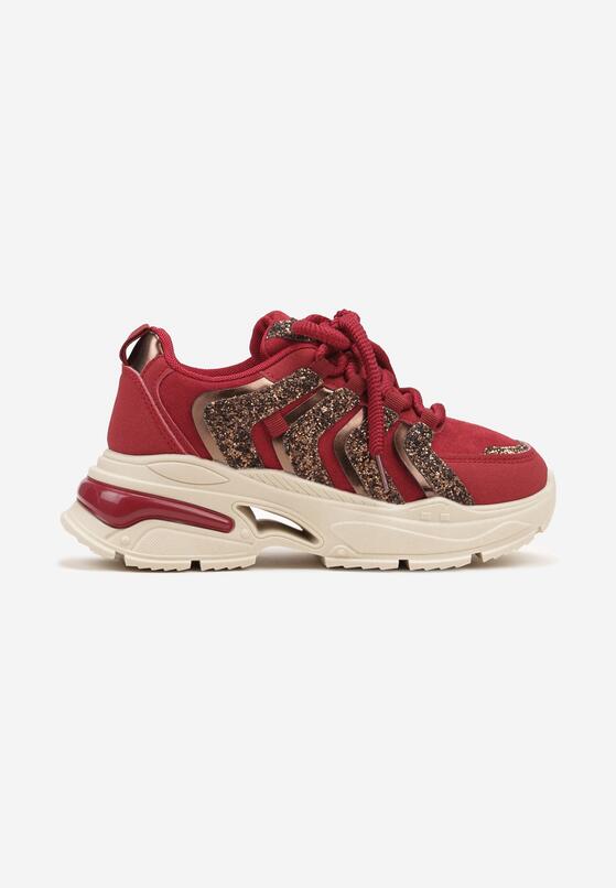 Bordowe Brokatowe Sneakersy na Grubej Podeszwie Wlanna 4