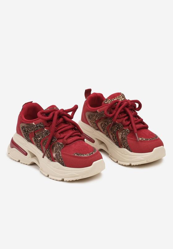 Bordowe Brokatowe Sneakersy na Grubej Podeszwie Wlanna 5