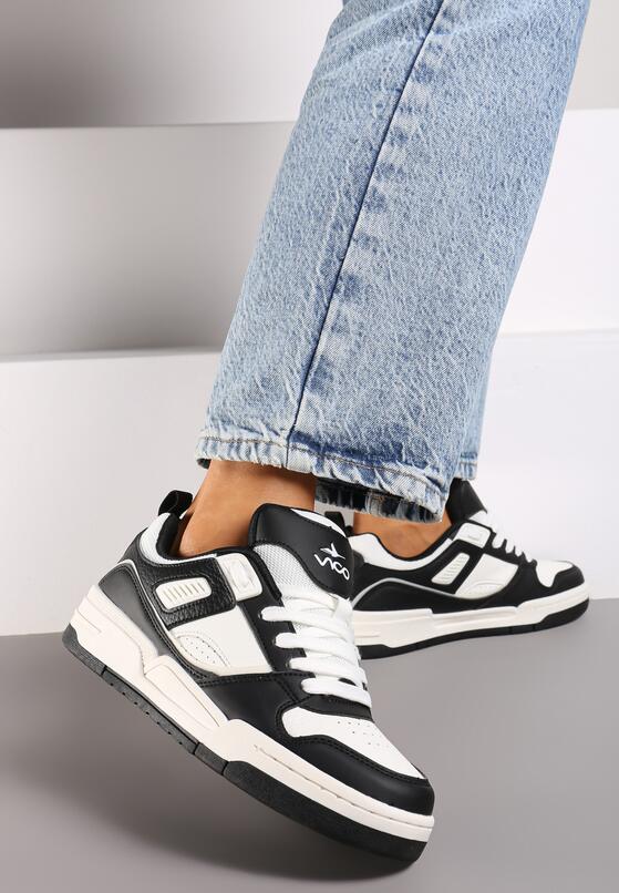 Czarno-Białe Płaskie Sznurowane Sneakersy Ozdobione Tłoczeniami Vlirina 1