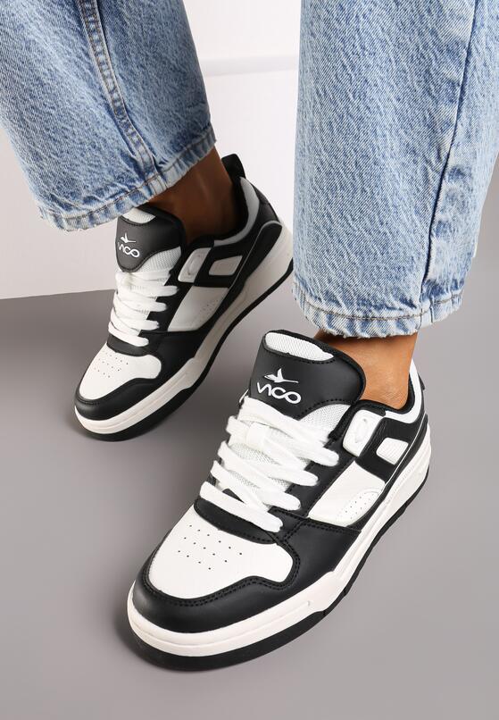 Czarno-Białe Płaskie Sznurowane Sneakersy Ozdobione Tłoczeniami Vlirina 3